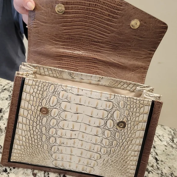 Brahmin Hallie Timeless Taupe Skein Handbag Satchel - Picture 7 of 9